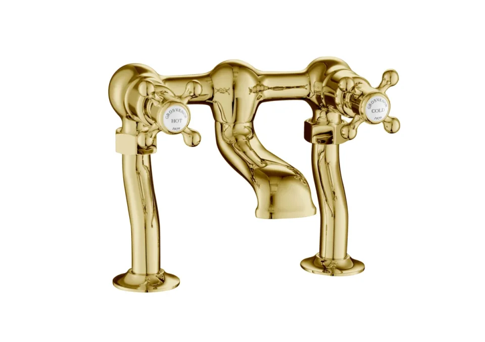 Just Taps Grosvenor Cross Deck Mounted Bath Filler Light Gold product image - Image 1