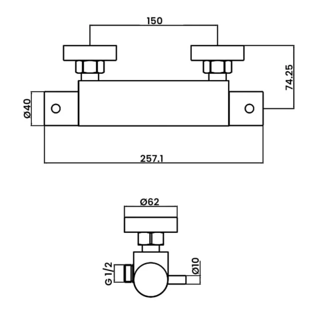 Just Taps Florence Wall Mounted Thermostatic Bar Valve Chrome detail view - Image 2