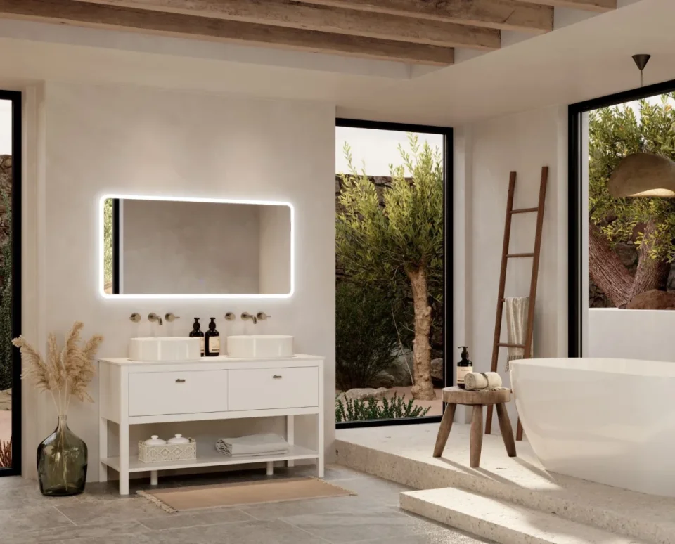Saneux Frontier 120cm 2 Drawer Floor Standing Unit With Undermount Tray - Matte White detail view - Image 2