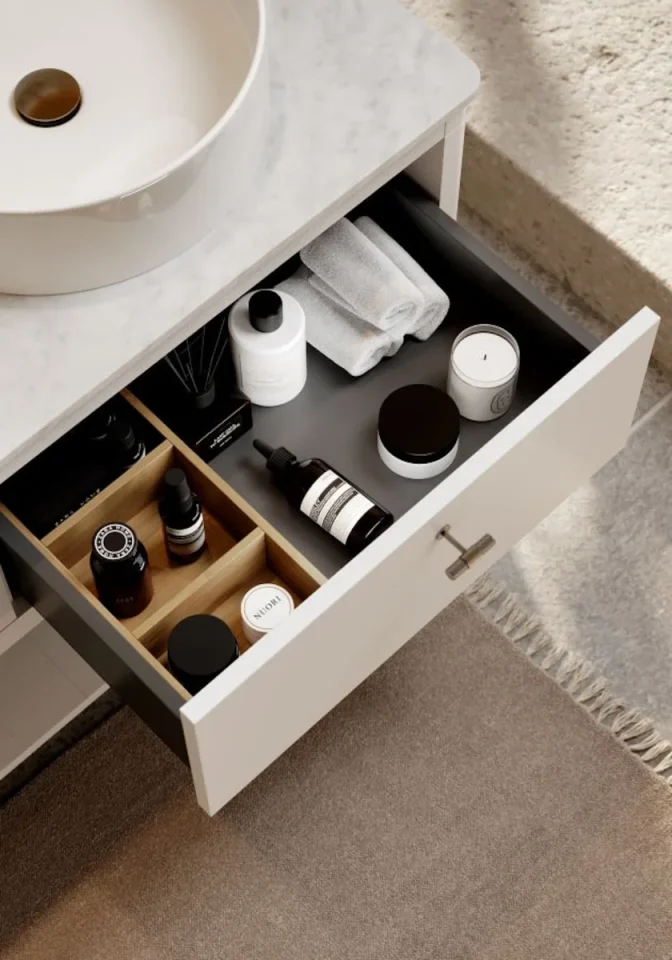 Saneux Frontier 120cm 2 Drawer Floor Standing Unit With Undermount Tray - Matte White detail view - Image 3
