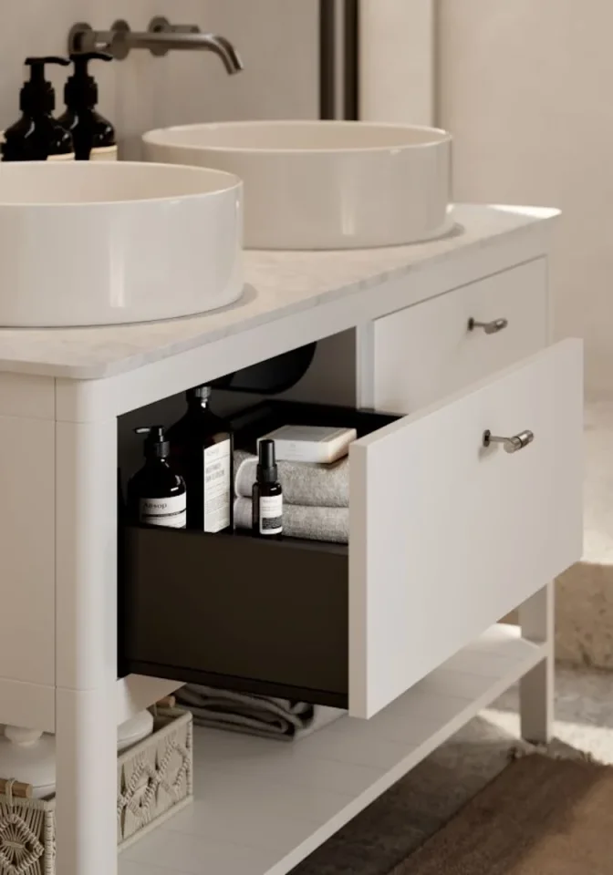 Saneux Frontier 120cm 2 Drawer Floor Standing Unit With Undermount Tray - Matte White detail view - Image 4