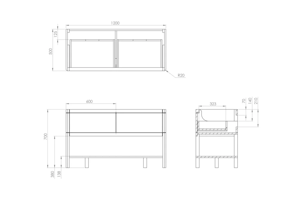 Saneux Frontier 120cm 2 Drawer Floor Standing Unit With Undermount Tray - Matte White detail view - Image 5