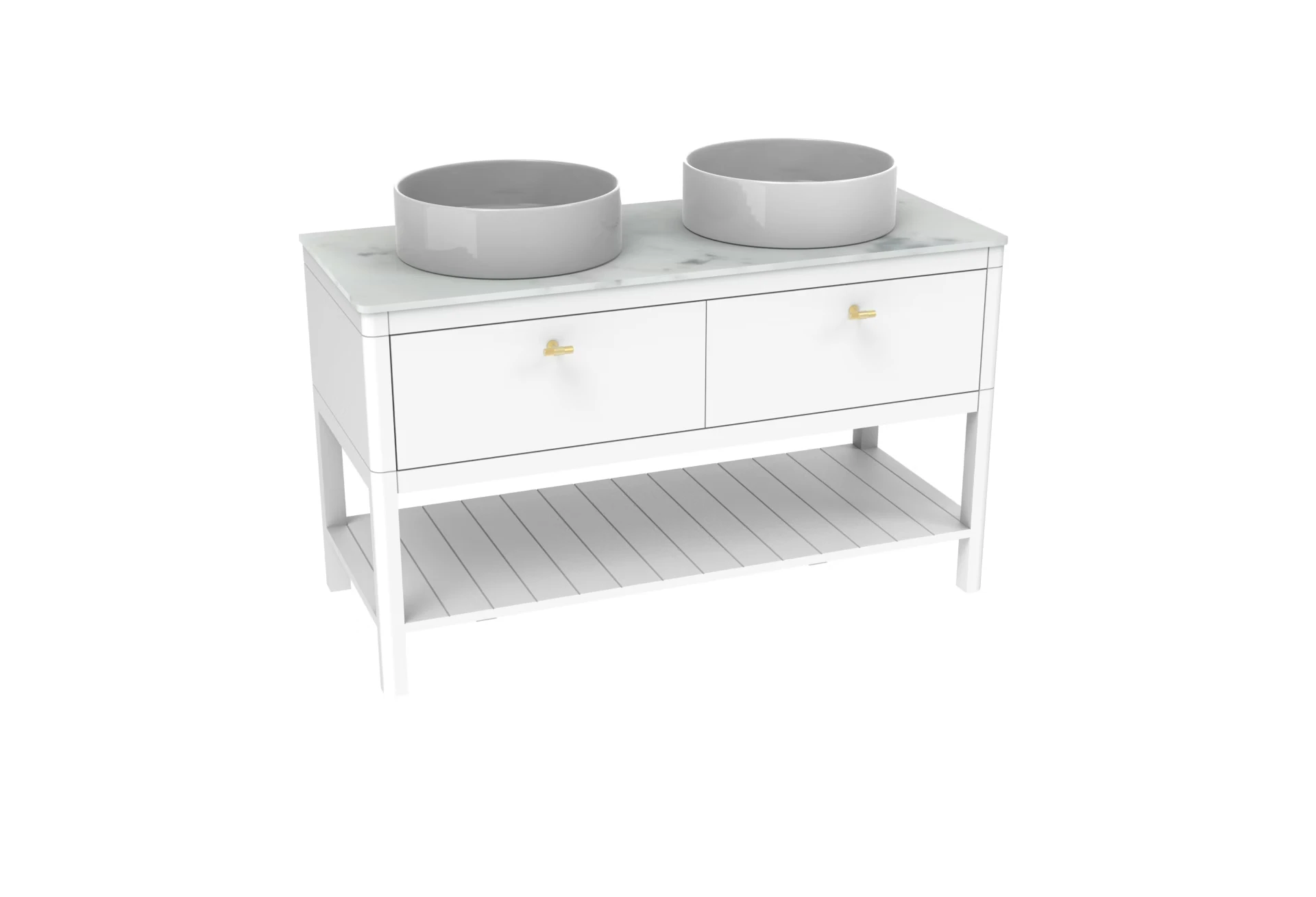 Saneux Frontier 120cm 2 Drawer Floor Standing Unit With Undermount Tray - Matte White