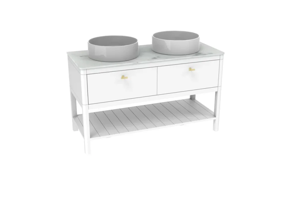 Saneux Frontier 120cm 2 Drawer Floor Standing Unit With Undermount Tray - Matte White product image - Image 1