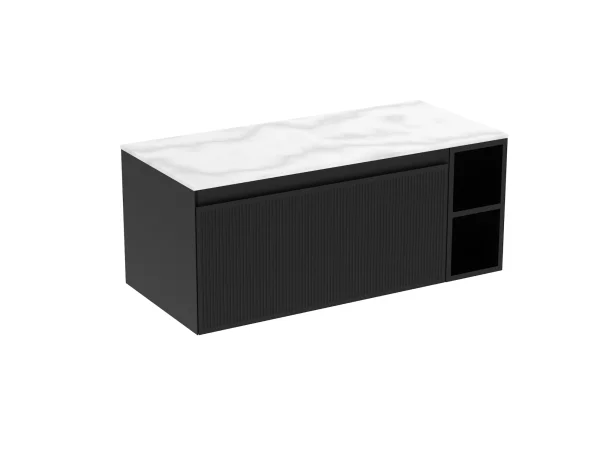 Saneux Monument 180cm Kit - 2 X 80cm 1 Drawer Wall Mounted Unit, 20cm Spacers & 180cm Countertop - Matte Black