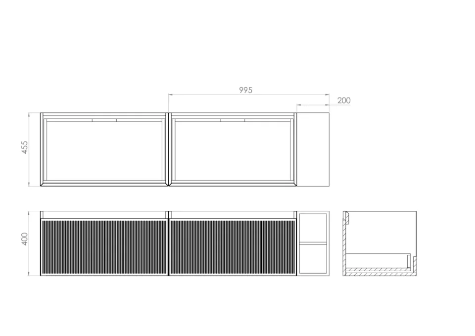 Saneux Monument 180cm Kit - 2 X 80cm 1 Drawer Wall Mounted Unit, 20cm Spacers & 180cm Countertop - Matte White detail view - Image 2
