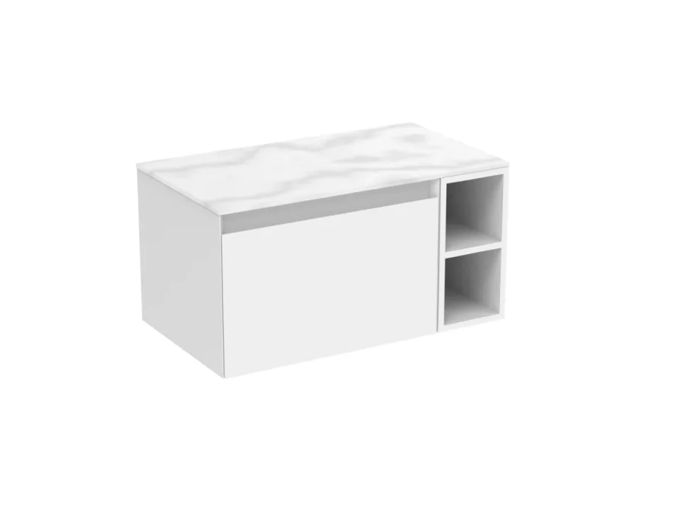 Saneux Uni 80cm Kit - 60cm 1 Drawer Wall Mounted Unit, 20cm Spacer & 80cm Countertop - Matte White product image - Image 1
