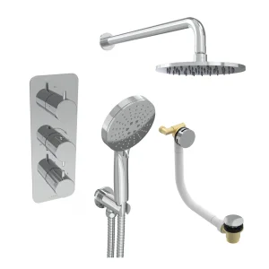 Saneux Eden 3 Way Shower Kit - W/ 3 Function Handset & Bath Filler & Shower Head - Chrome