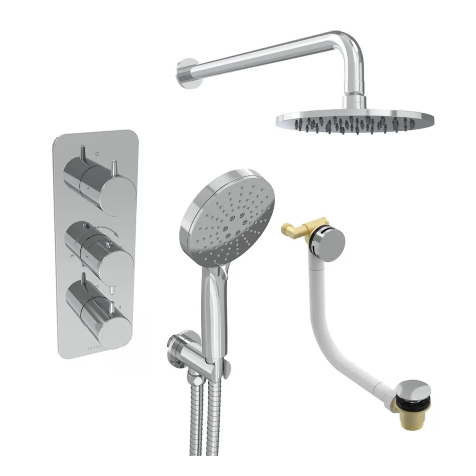 Saneux Eden 3 Way Shower Kit - W/ 3 Function Handset & Bath Filler & Shower Head - Brushed Nickel product image - Image 1