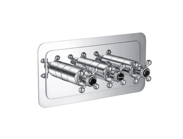 Just Taps Grosvenor Cross-Thermo 2 Outlet Valve Horizontal Matt Black