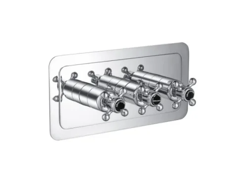 Just Taps Grosvenor Cross-Thermo 2 Outlet Valve Horizontal Matt Black product image - Image 1