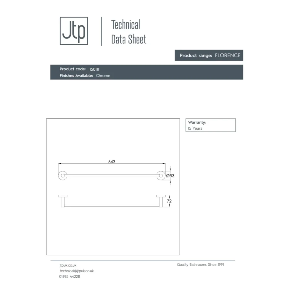 Just Taps Florence Towel Bar Chrome detail view - Image 3
