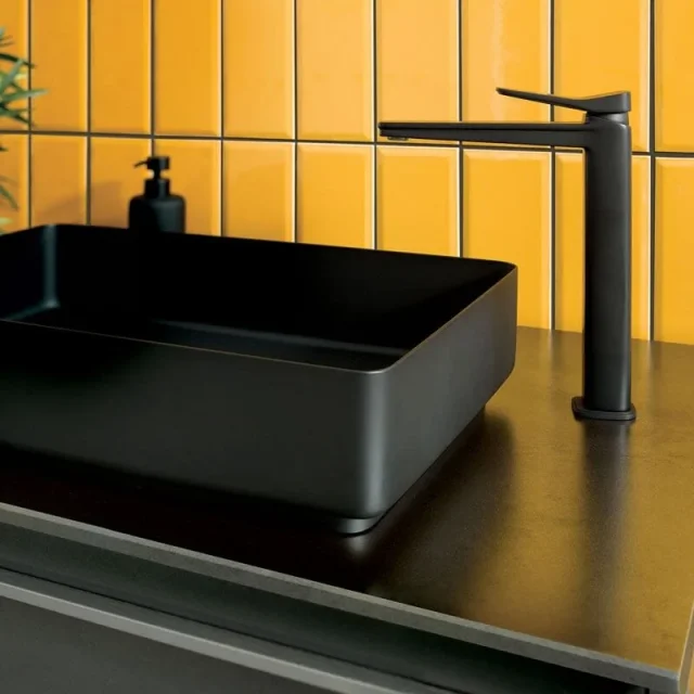 Just Taps Hix Tall Single Lever Basin Mixer Matt Black detail view - Image 2