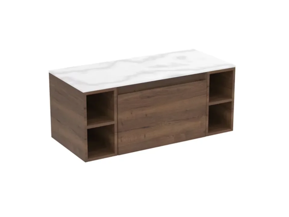 Saneux Uni 100cm Kit - 60cm 1 Drawer Wall Mounted Unit, 2 X 20cm Spacers & 100cm Countertop - English Oak product image - Image 1
