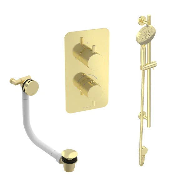 Saneux Cos 2 Way Shower Kit - W/ 3 Function Handset & Slider Rail & Bath Filler - Brushed Brass