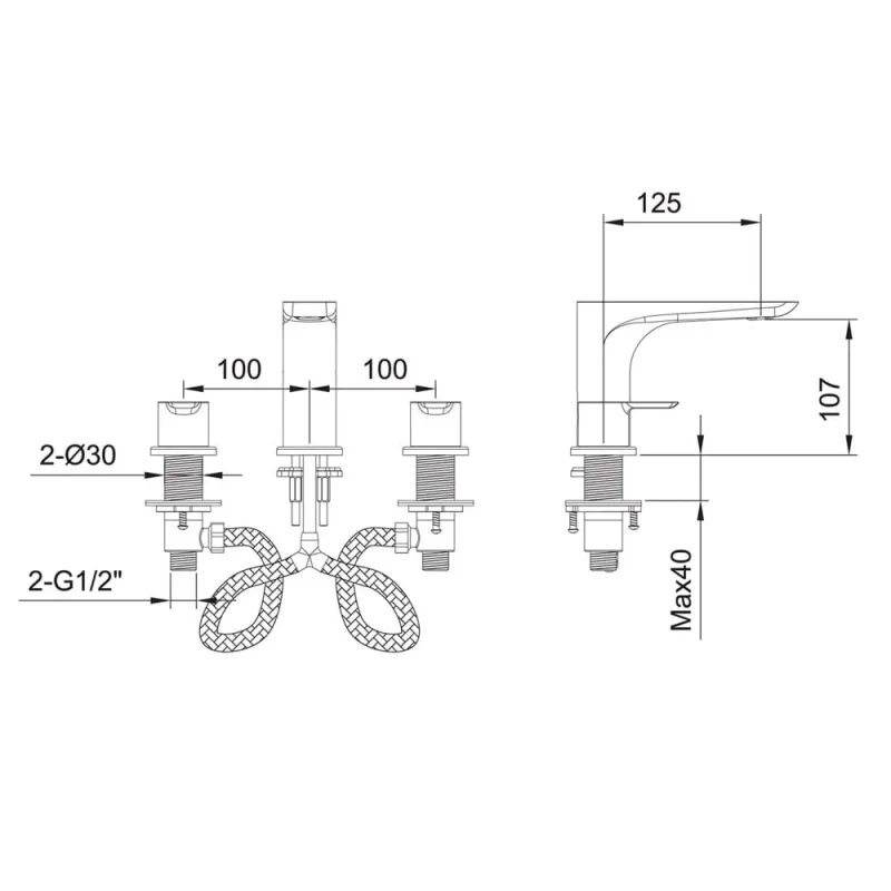 Just Taps Amore 3 Hole Basin Mixer Chrome detail view - Image 2