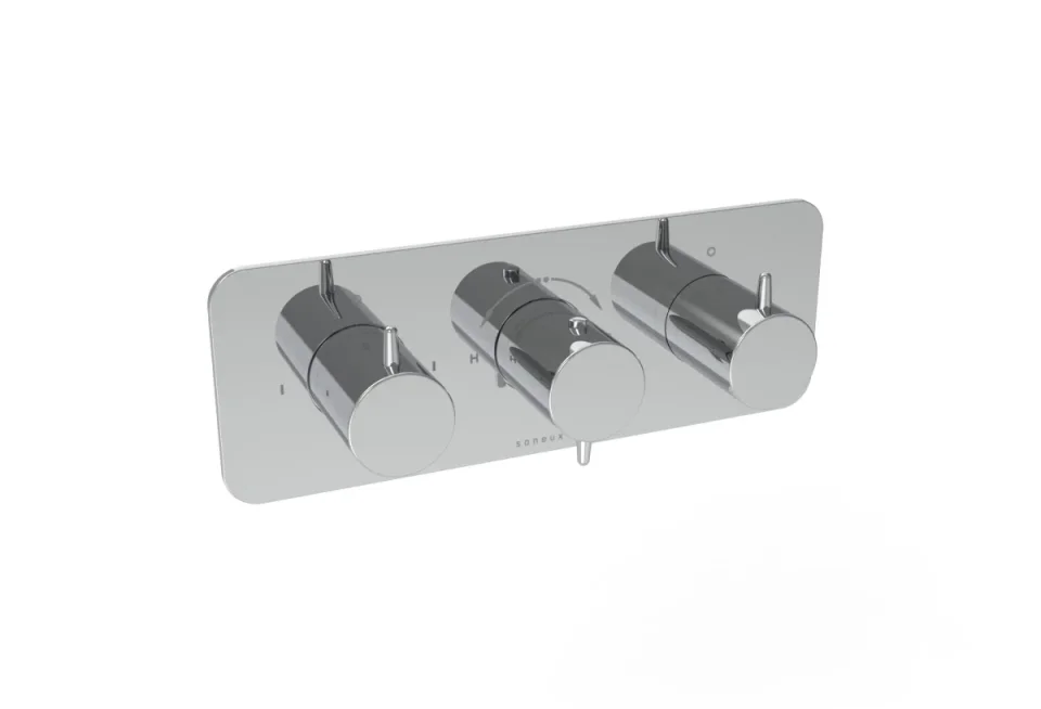 Saneux Eden 3 Way Thermostatic Shower Valve Kit In Landscape - Chrome detail view - Image 2