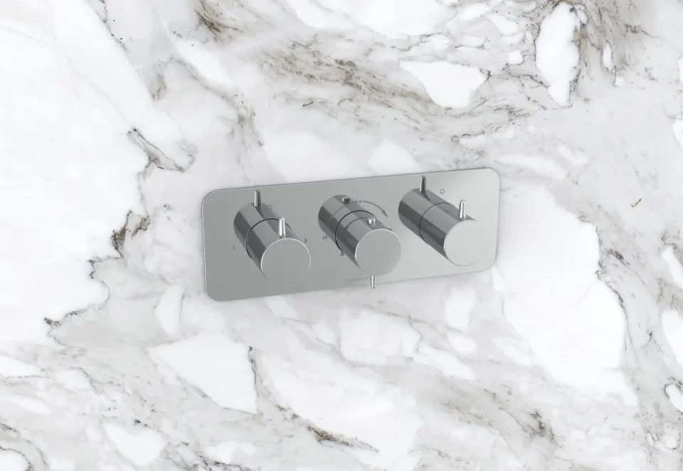 Saneux Eden 3 Way Thermostatic Shower Valve Kit In Landscape - Chrome product image - Image 1