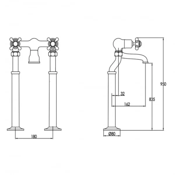 Just Taps Grosvenor Cross Freestanding Bath Filler Nickel