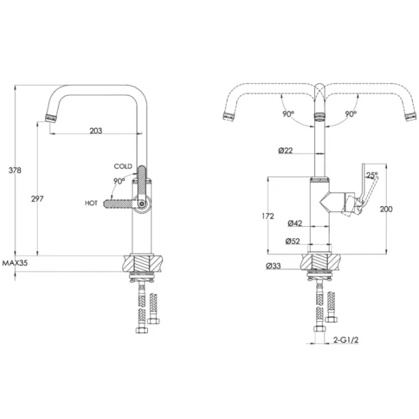 Just Taps Decor Bronze Single Lever Sink Mixer