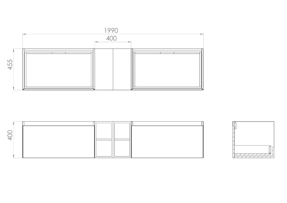 Saneux Uni 200cm Kit - 2 X 80cm 1 Drawer Wall Mounted Unit, 2 X 20cm Spacers & 200cm Countertop - English Oak detail view - Image 2