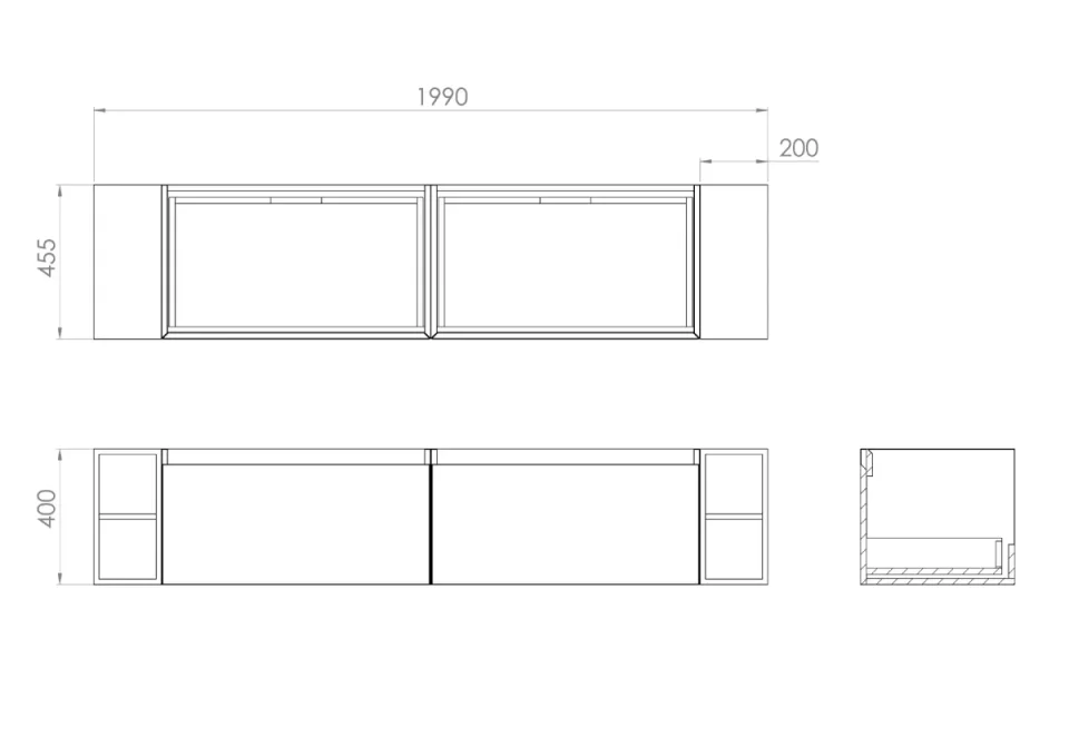 Saneux Uni 200cm Kit - 2 X 80cm 1 Drawer Wall Mounted Unit, 2 X 20cm Spacers & 200cm Countertop - English Oak detail view - Image 3