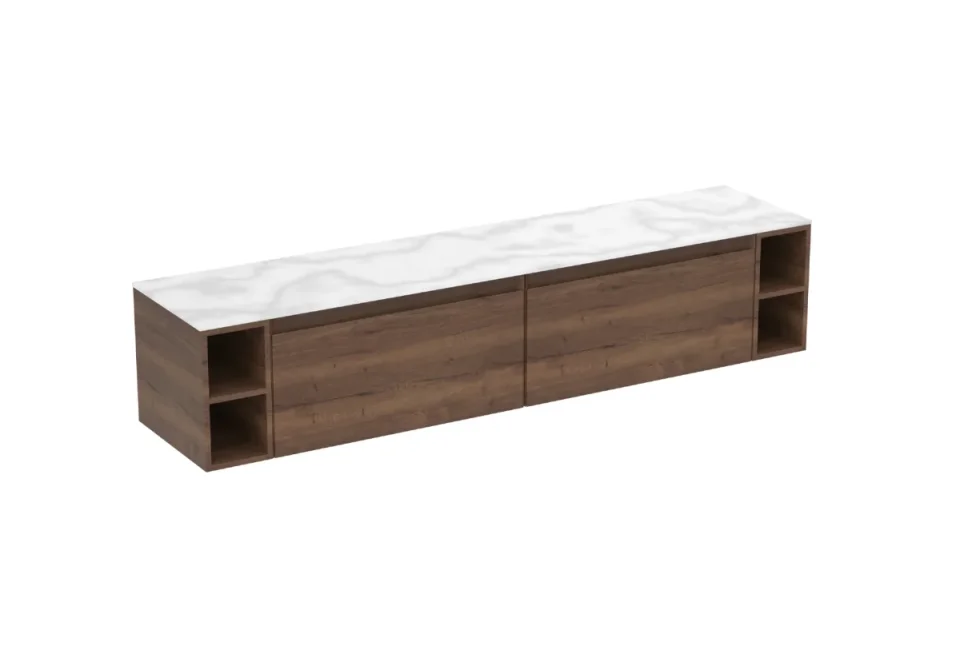 Saneux Uni 200cm Kit - 2 X 80cm 1 Drawer Wall Mounted Unit, 2 X 20cm Spacers & 200cm Countertop - English Oak detail view - Image 4