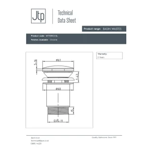Just Taps White Plug Click Clack Basin Waste Slotted Chrome