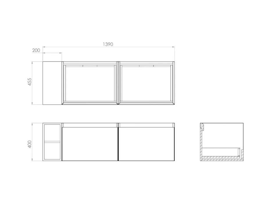 Saneux Uni 140cm Kit - 2 X 60cm 1 Drawer Wall Mounted Unit, 20cm Spacer & 140cm Countertop - Matte White detail view - Image 3