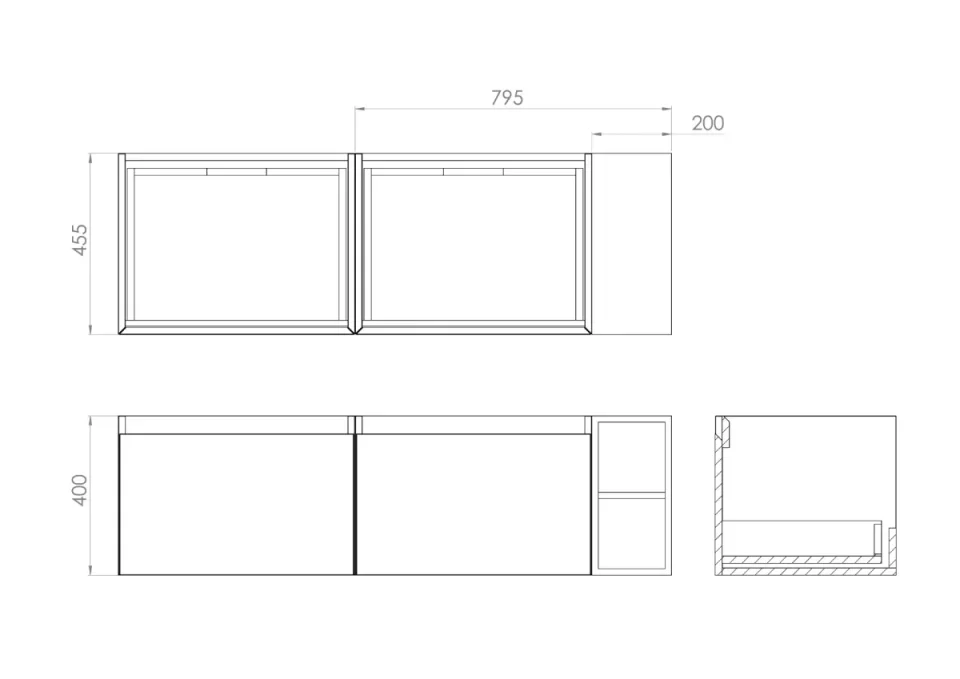 Saneux Uni 140cm Kit - 2 X 60cm 1 Drawer Wall Mounted Unit, 20cm Spacer & 140cm Countertop - Matte White detail view - Image 4