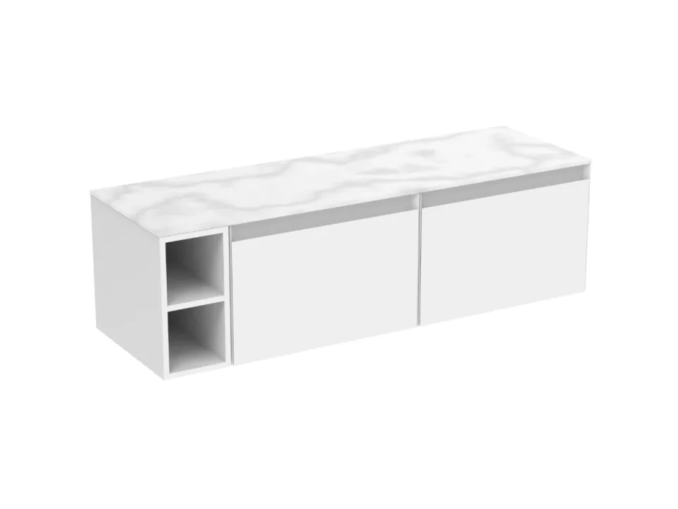 Saneux Uni 140cm Kit - 2 X 60cm 1 Drawer Wall Mounted Unit, 20cm Spacer & 140cm Countertop - Matte White detail view - Image 5
