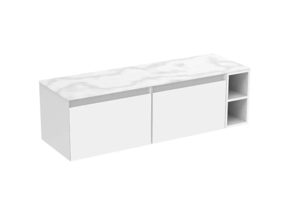Saneux Uni 140cm Kit - 2 X 60cm 1 Drawer Wall Mounted Unit, 20cm Spacer & 140cm Countertop - Matte White detail view - Image 6