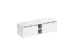 Saneux Uni 140cm Kit - 2 X 60cm 1 Drawer Wall Mounted Unit, 20cm Spacer & 140cm Countertop - Matte White