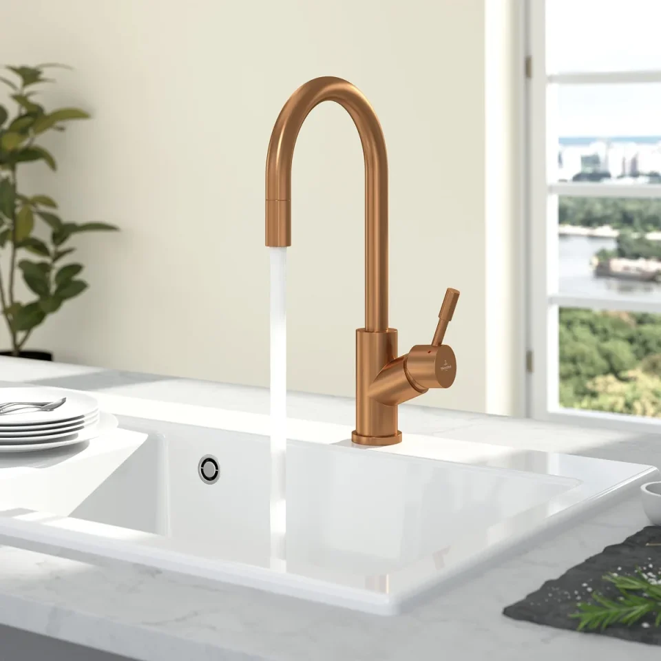 Just Taps Rose Gold Single Lever Sink Mixer detail view - Image 2