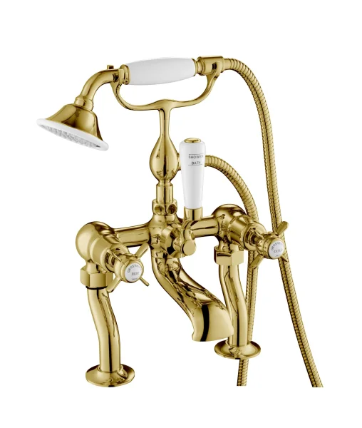 Just Taps Grosvenor Pinch Bath Shower Mixer With Kit Light Gold
