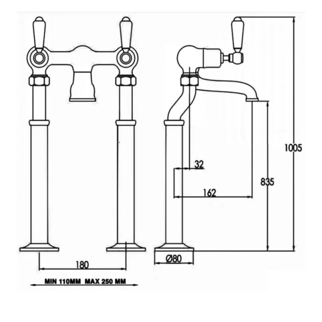 Just Taps Grosvenor Lever Freestanding Bath Filler Chrome detail view - Image 2