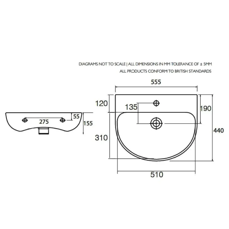 Roper Rhodes 550mm Orbit Thin Edge Basin 1 Tap Hole - White detail view - Image 2