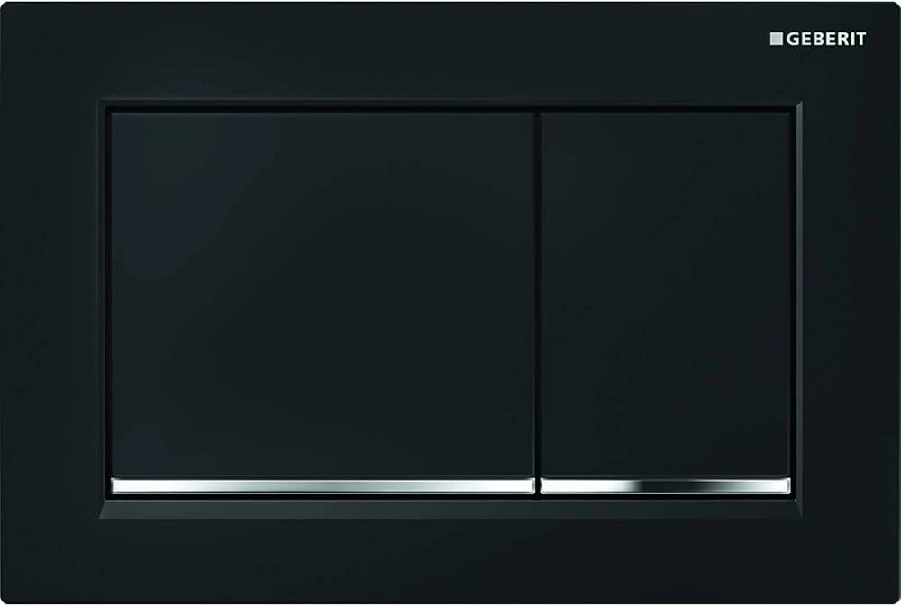 Geberit Omega30 Square Flush Plate For Dual Flush - Black With Gloss Chrome Detail