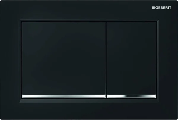 Geberit Omega30 Square Flush Plate For Dual Flush - Black With Gloss Chrome Detail