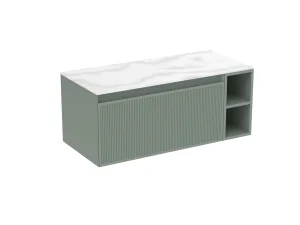 Saneux Monument 100cm Kit - 80cm 1 Drawer Wall Mounted Unit, 20cm Spacer & 100cm Countertop - Matte Sage