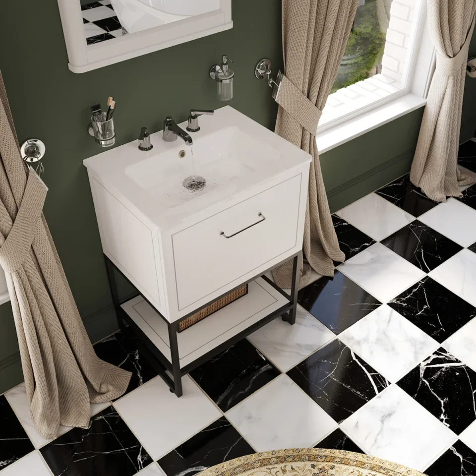 Saneux Kingsbury 60cm 1 Drawer Floor Standing Unit - Matte White detail view - Image 3