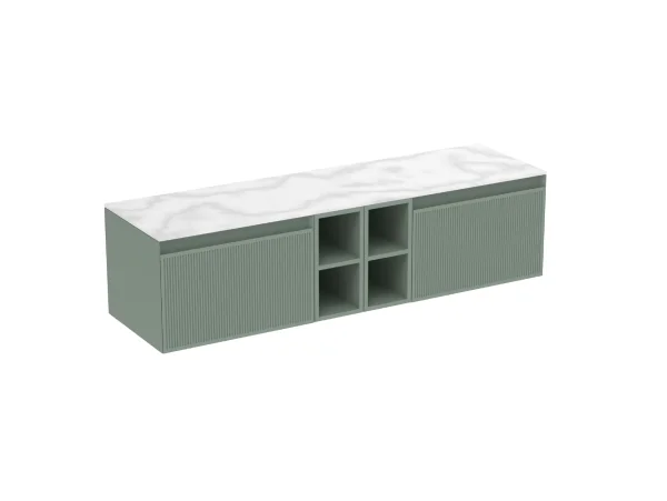 Saneux Monument 160cm Kit - 2 X 60cm 1 Drawer Wall Mounted Unit, 2 X 20cm Spacers & 160cm Countertop - Matte Sage