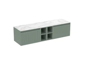 Saneux Monument 160cm Kit - 2 X 60cm 1 Drawer Wall Mounted Unit, 2 X 20cm Spacers & 160cm Countertop - Matte Sage
