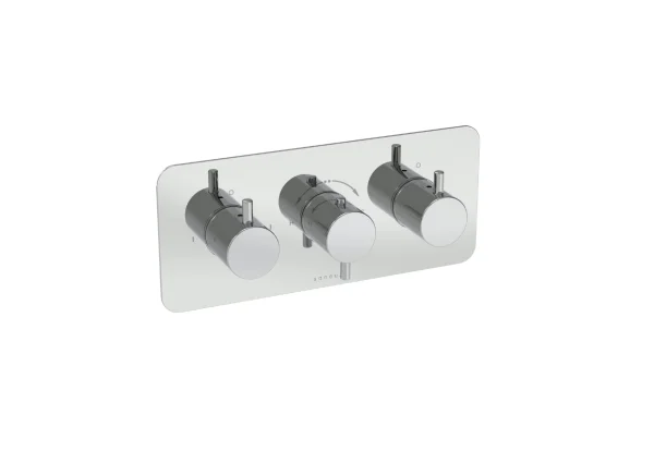 Saneux Cos 2 Way 3 Handle Thermostatic Shower Valve Kit - W/ Classic Handle - Landscape - Chrome