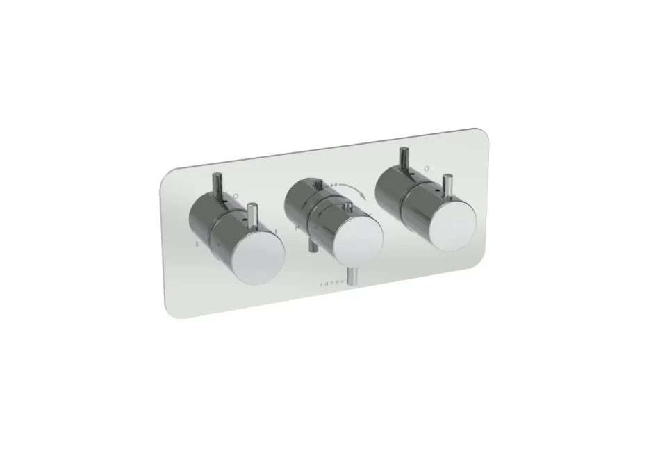 Saneux Cos 2 Way 3 Handle Thermostatic Shower Valve Kit - W/ Classic Handle - Landscape - Chrome product image - Image 1