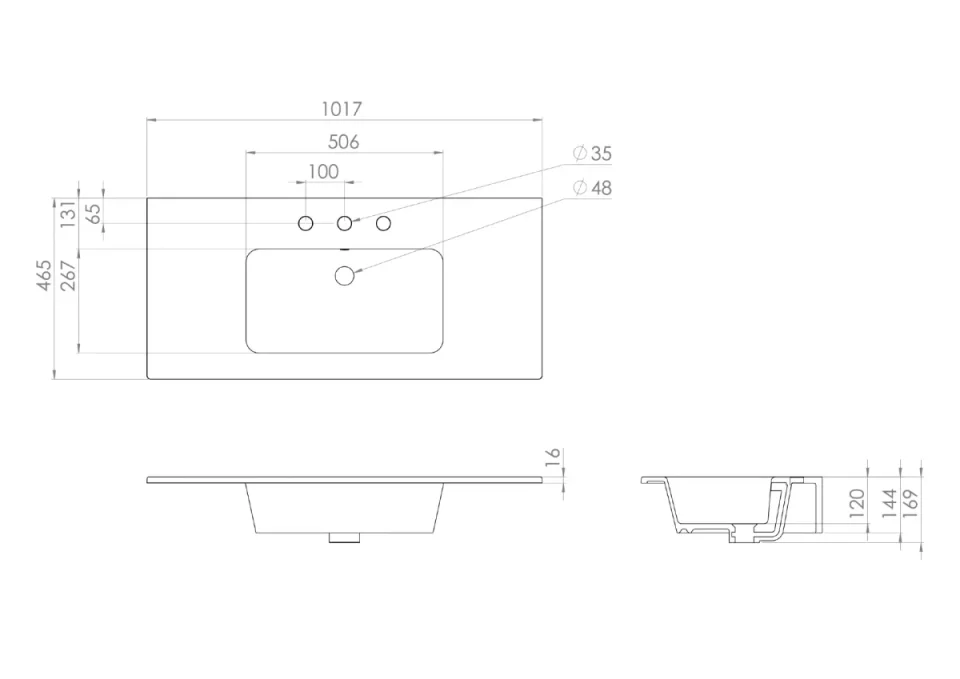 Saneux Uni 100x47cm Washbasin 3th detail view - Image 2