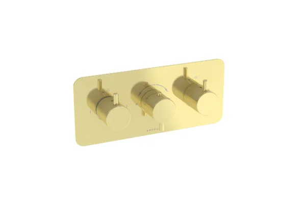 Saneux Cos 2 Way 3 Handle Thermostatic Shower Valve Kit - W/ Classic Handle - Landscape - Brushed Brass (pvd)