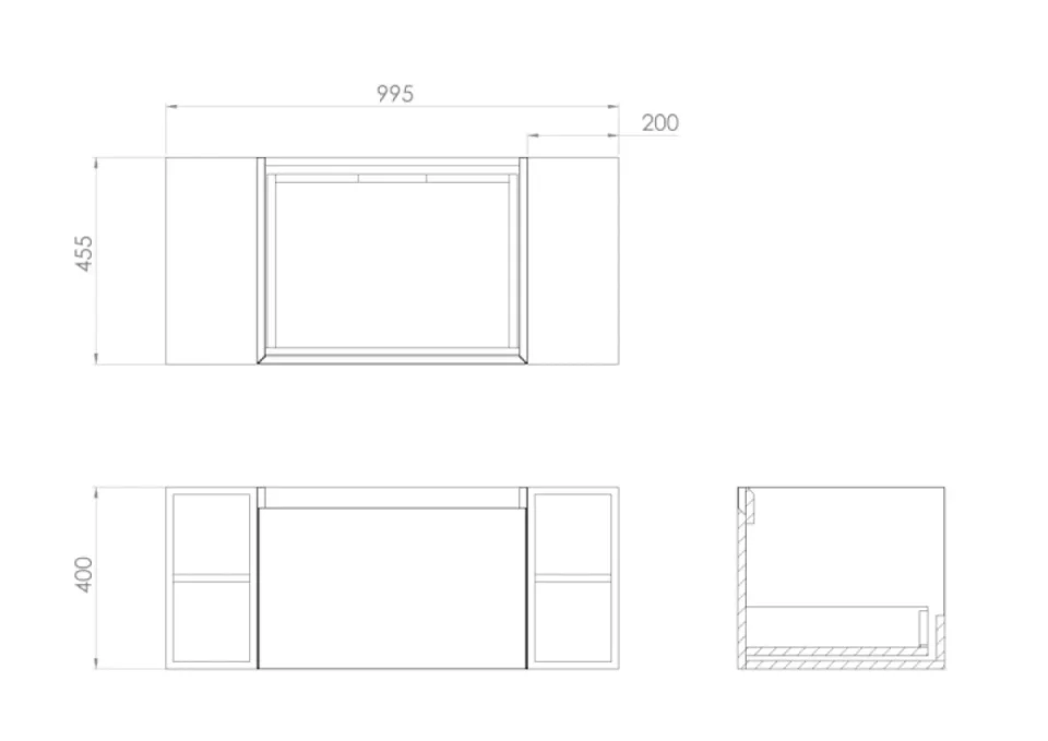 Saneux Uni 100cm Kit - 60cm 1 Drawer Wall Mounted Unit, 2 X 20cm Spacers & 100cm Countertop - Matte Anthracite detail view - Image 2