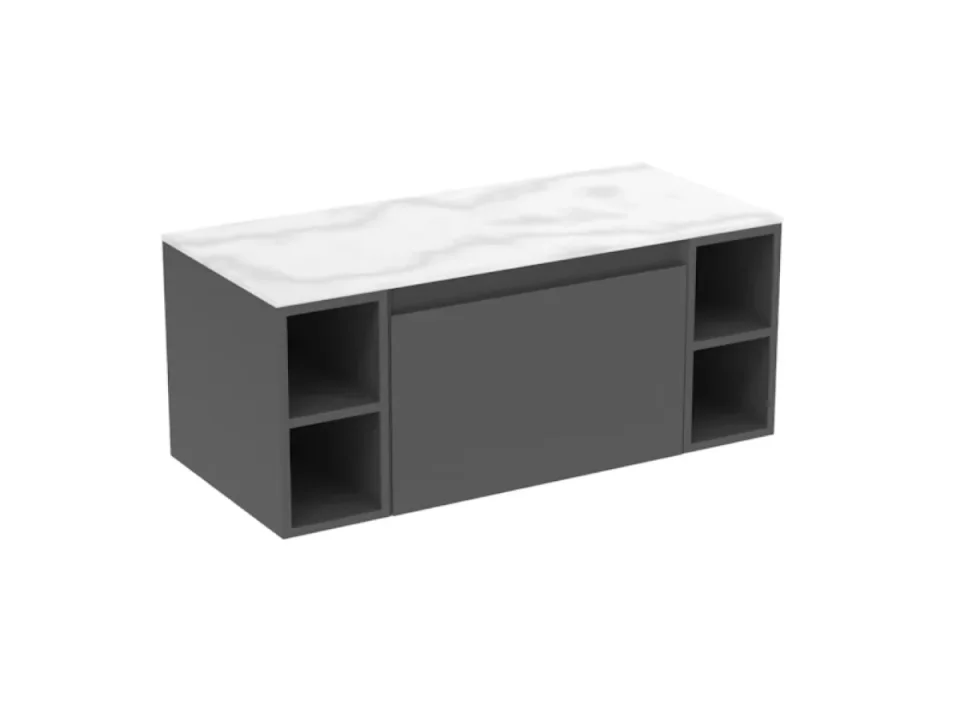 Saneux Uni 100cm Kit - 60cm 1 Drawer Wall Mounted Unit, 2 X 20cm Spacers & 100cm Countertop - Matte Anthracite product image - Image 1