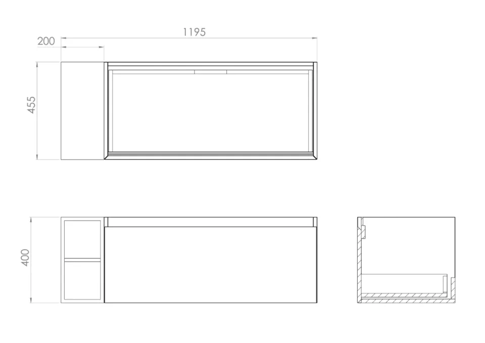 Saneux Uni 120cm Kit - 100cm 1 Drawer Wall Mounted Unit, 20cm Spacer & 120cm Countertop - Matte White detail view - Image 2